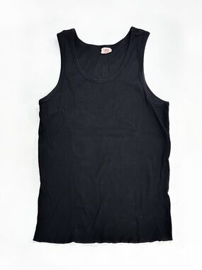NON STOCK Men's Large Black Cotton Tank Top Slim Fit Casual Ribbed Sleeveless